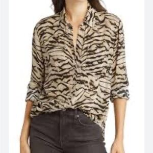 Rails Josephine Bali Top Animal Print Button Front Relaxed Fit Drop Shoulder M